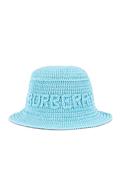 Burberry Crochet Bucket Hat in Bright Topaz Blue