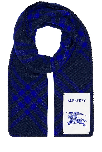 Burberry Wool Check Scarf in Navy