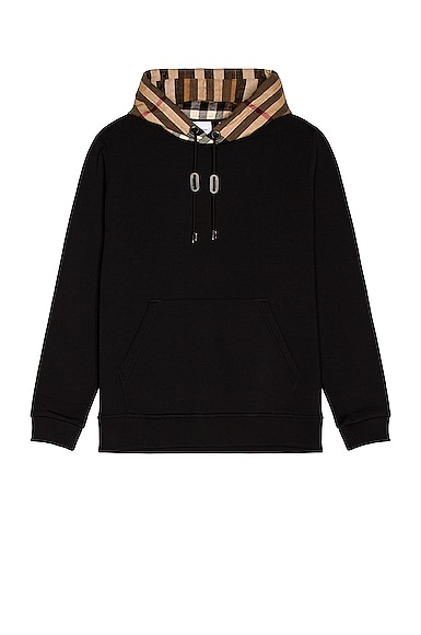 Burberry Contrast Check Hoodie in Black