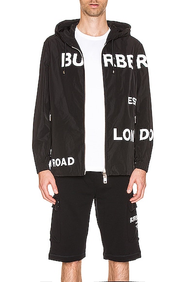 Click to view more detailed imagery on our partner's website Burberry Horseferry Print Lightweight Hooded Jacket In Black
