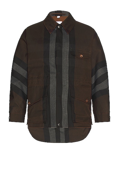 Burberry Washed Check Workwear Jacket In Dark Birch Brown Check