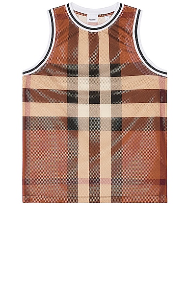 Exploded Check Basketball Tank in Brown