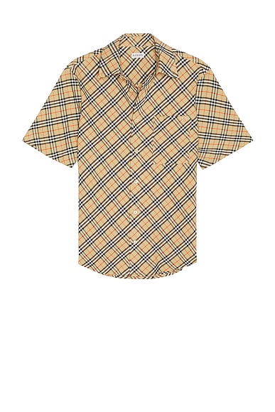 BURBERRY シャツ　3Y Burberry Check Short Sleeve Oxford Shirt in Sand IP Check | FWRD