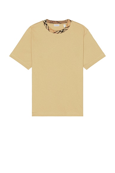 Burberry Bias Collar Check Slim Tee in Flax
