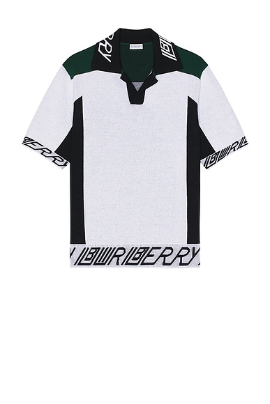 Burberry Football Script Polo in White, Black, & Green