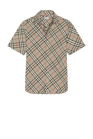 Burberry Short Sleeve Bias Check Slim Fit Shirt in Mauve Grey IP Check