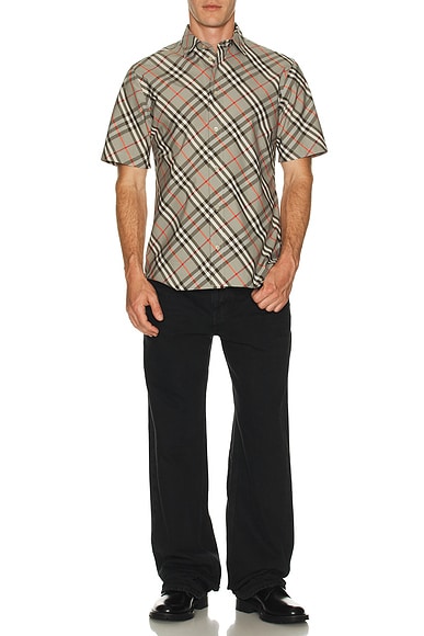 Short Sleeve Bias Check Slim Fit Shirt