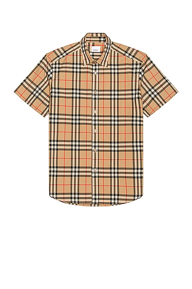 Burberry Caxton Short Sleeve Check Shirt in Neutral,Plaid
