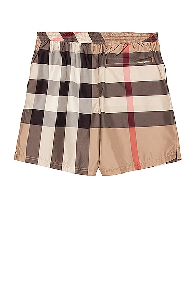 Shop Burberry Guildes Exploded Check Swim Trunk In Archive Beige
