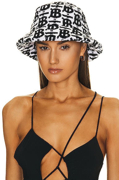 Shop Burberry Towel Bucket Hat In Black & White Pattern