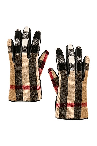 Burberry Victoria 3C Check Wool Gloves in Archive Beige