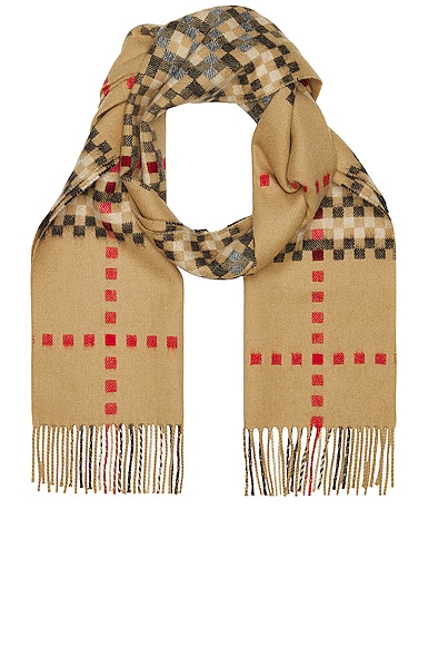 Burberry Pixilated Check Cashmere Scarf in Beige