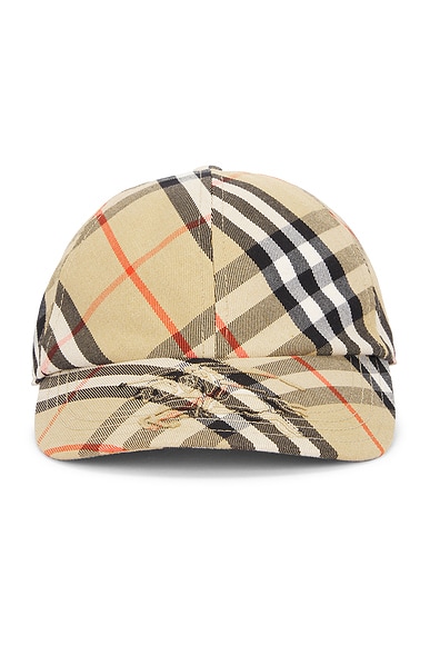 Shop Burberry Bias Check Baseball Hat In Sand