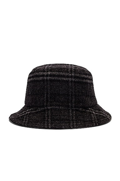 Burberry Wool Check Bucket Hat in Charcoal Grey