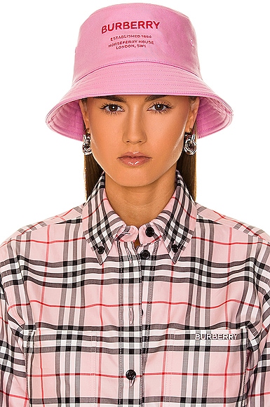 Shop Burberry Establishment Embroidery Bucket Hat In Primrose Pink