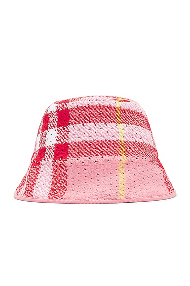 Knitted Check Bucket Hat in Pink