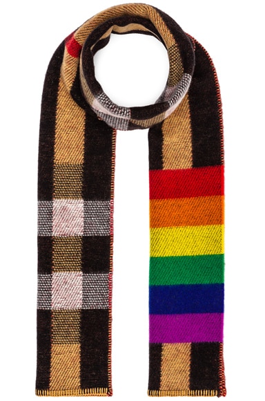 Rainbow Stripe Check Blanket Scarf