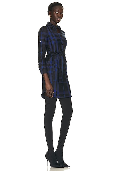 Shop Burberry Kari Check Shirt Belted Dress In Dark Charcoal Blue Ip Check