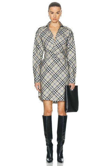 Shop Burberry Belted Shirt Dress In Lichen Ip Check