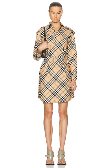 Shop Burberry Belted Shirt Dress In Sand Ip Check