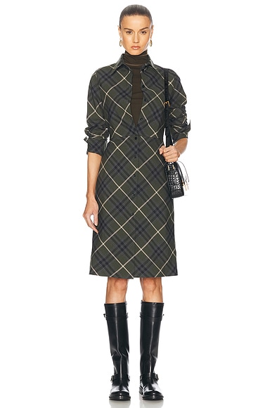 Burberry Long Sleeve Midi Dress in Marsh IP Check