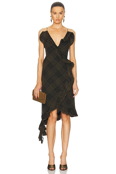 Asymmetric Midi Dress in Oil Ip Check