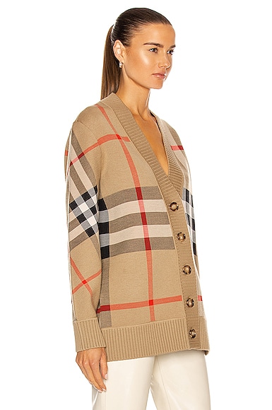 Burberry Beige Merino Jacquard Check Cardigan In Archive Beige | ModeSens