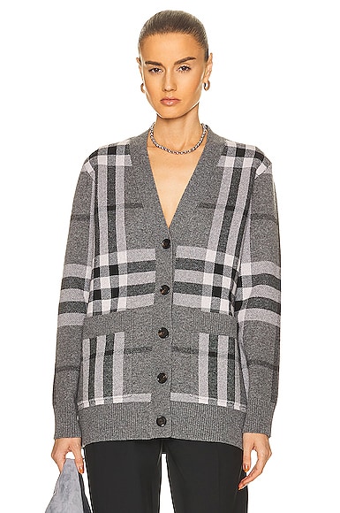 Burberry Willah Check Oversized Cardigan in Grey