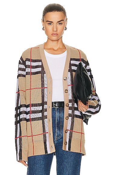 Burberry Check Cardigan in Archive Beige