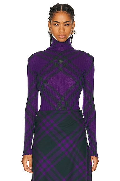 Shop Burberry High Neck Sweater In Royal Ip Check