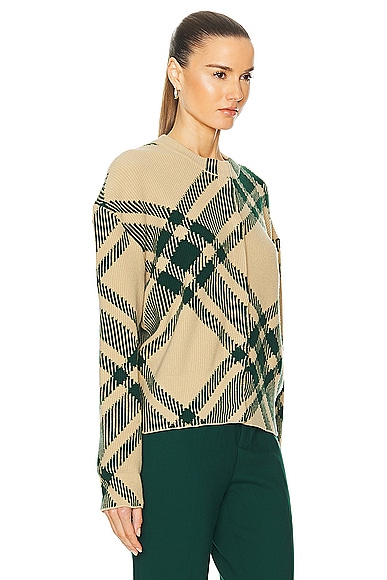 Shop Burberry Pullover Sweater In Flax Check