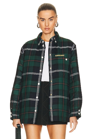 Burberry Padded Check Jacket in Dark Green