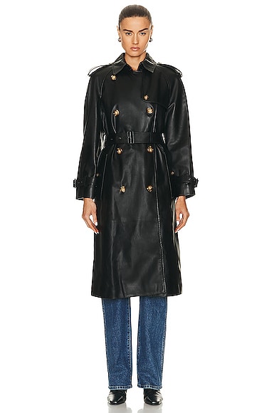 Burberry Leather Double Breasted Trench Coat in Black