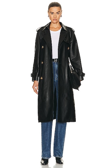 Shop Burberry Leather Double Breasted Trench Coat In Black