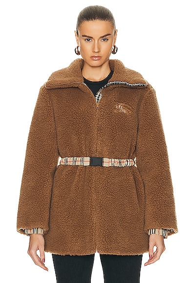 Burberry Long Fleece Coat in Brown