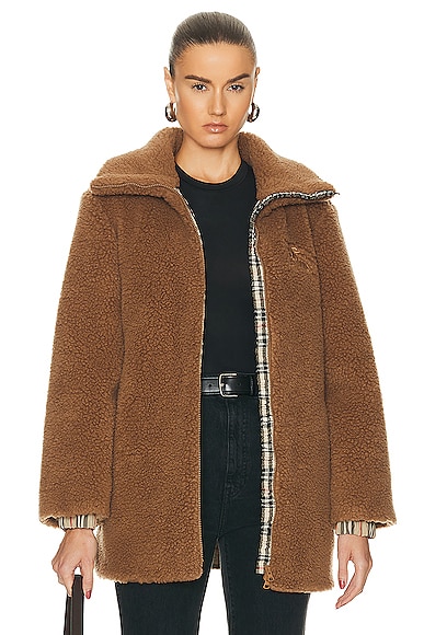 Shop Burberry Long Fleece Coat In Dusty Caramel