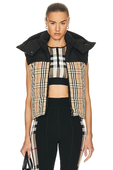 Shop Burberry Puffer Vest In Archive Beige Ip Check