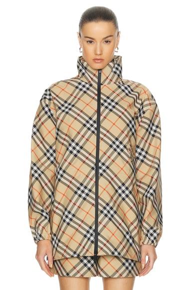 Shop Burberry Long Sleeve Jacket In Sand Ip Check