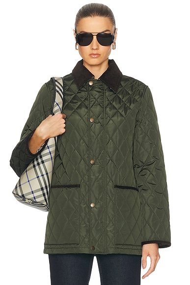 Burberry Button Up Quilted Jacket in Shale & Brush Ip Check