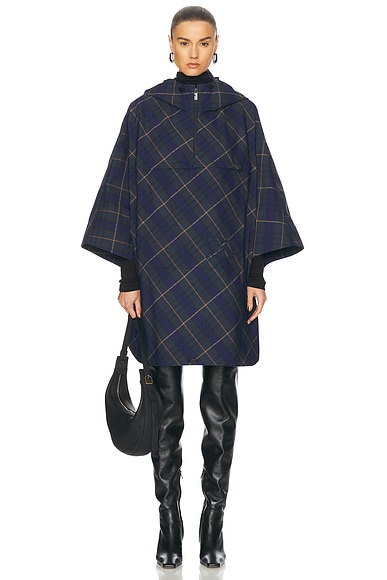 Burberry Charlotte Long Giant Check Reversible Cape in Black