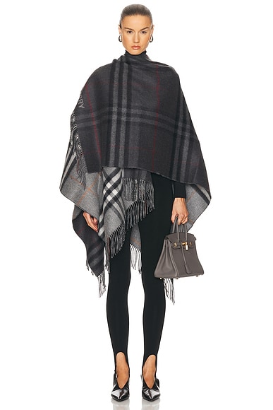 Burberry Giant Check Split Cape in Grey & Charcoal