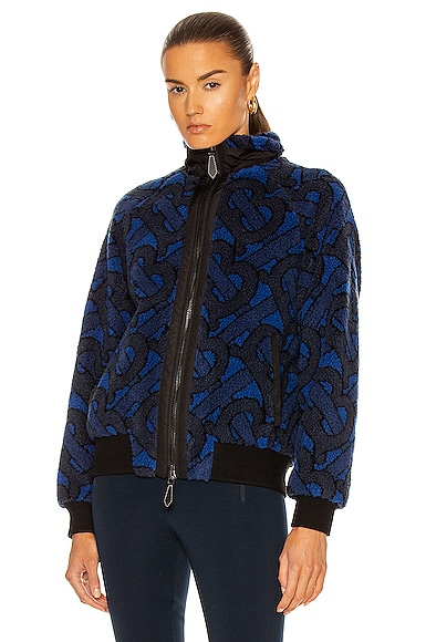 Burberry Lambeth Tb Monogram Logo Fleece Jacket In Navy