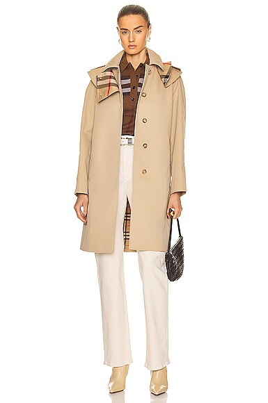 Burberry Stansted Raincoat with Removable Hood in Tan