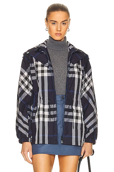 Burberry Lisby Check Parka Jacket in Blue