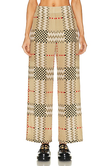 Burberry Jane Check-print Wide-leg Crepe Trousers In Brown