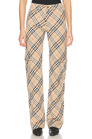 大人 可愛い 服  Wide Waisted High Burberry Leg Check Beige Archive in Pant パンツ