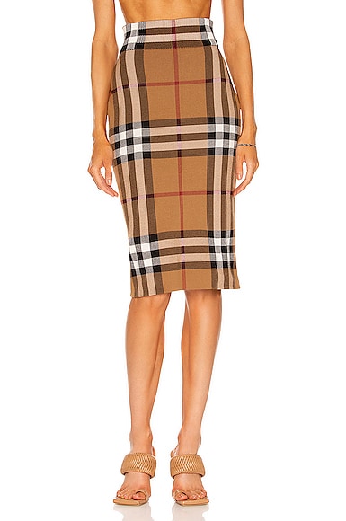 Burberry Kammie Check Skirt in Birch Brown