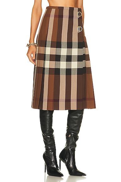 Shop Burberry Winifred Check Skirt In Dark Birch Brown Check