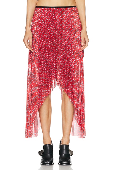Burberry Pleated Midi Skirt in Silver & Red