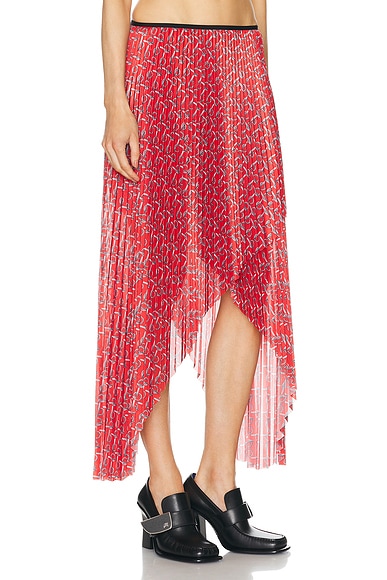 Shop Burberry Pleated Midi Skirt In Silver & Red